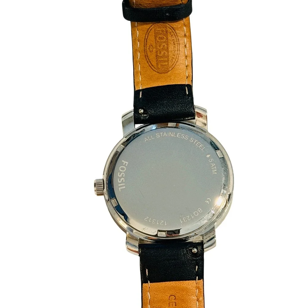 Fossil BQ1231 Fenmore Midsize Watch Grey Dial Roman Numerals Black Leather Strap